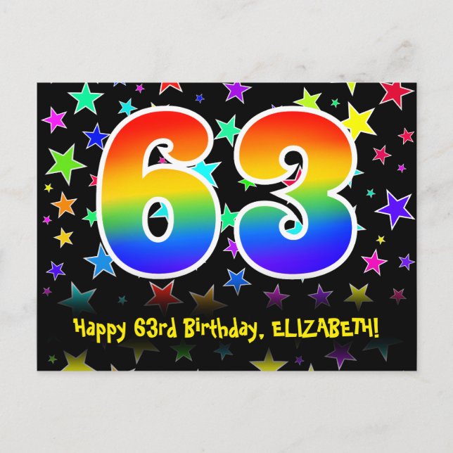 Carte Postale 63e Anniversaire : motif d'étoiles amusantes, arc- (Devant)