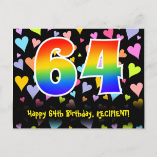 Carte Postale 64e anniversaire : Fun Hearts Motif, Arc-en-ciel 6