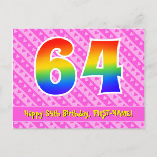 Carte Postale 64e anniversaire : Pink Stripes & Hearts, Arc-en-c