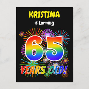 Carte Postale 65e anniversaire - Fun Fireworks, Rainbow Look "65