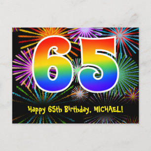 Carte Postale 65e Anniversaire – Motif de feux d'artifice amusan