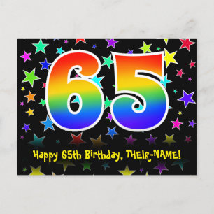 Carte Postale 65e Anniversaire : Motif Étoiles Amusantes, Arc-en