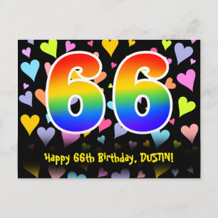 Carte Postale 66e Anniversaire : Motif Cœurs Amusants, Arc-en-ci