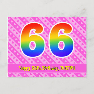Carte Postale 66e anniversaire : Pink Stripes & Hearts, Arc en c