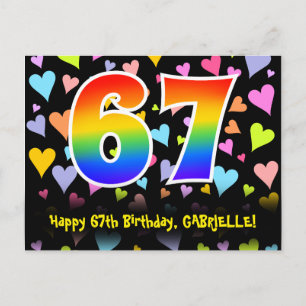 Carte Postale 67e anniversaire : Fun Hearts Motif, Arc-en-ciel 6