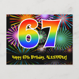 Carte Postale 67e anniversaire - Fun Motif Fireworks + Arc-en-ci