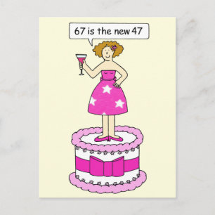 Carte Postale 67e anniversaire Humour pour sa dame caricaturale