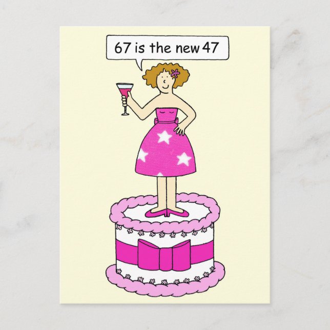 Carte Postale 67e anniversaire Humour pour sa dame caricaturale (Devant)