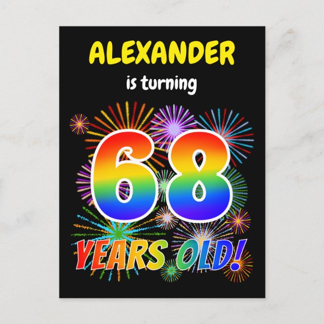 Carte Postale 68e anniversaire - Fun Fireworks, Rainbow Look "68 (Devant)