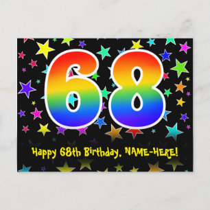 Carte Postale 68e anniversaire : Fun Stars Motif, Rainbow 68, No