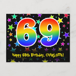 Carte Postale 69e Anniversaire : Motif Étoiles Amusantes, Arc-en