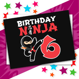Carte Postale 6 ans Karate Ninja Party Enfants 6e anniversaire
