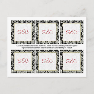 Carte Postale 6 balises Mariage damassé Noir/Blanc Favoriser