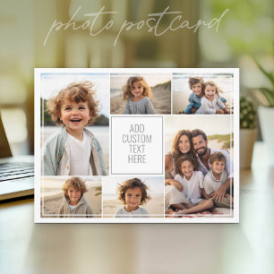 Carte Postale 6 collage de photos - fond blanc - texte gris