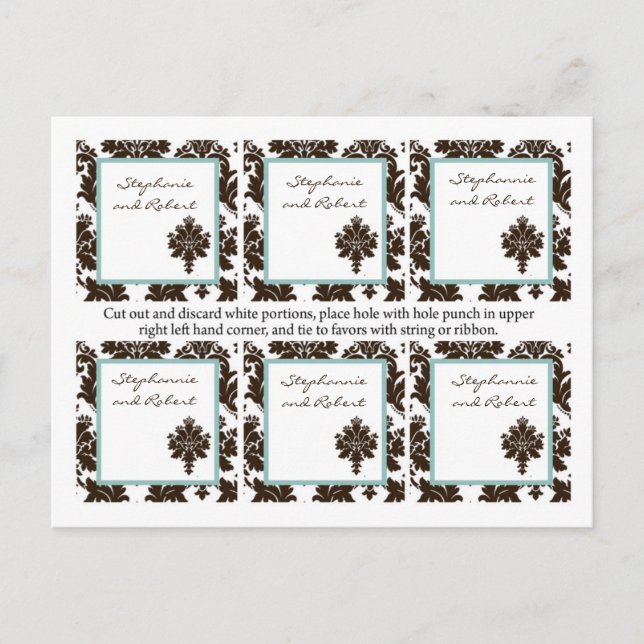 Carte Postale 6 Favoriser les étiquettes Mariage Brown Dentelle  (Devant)