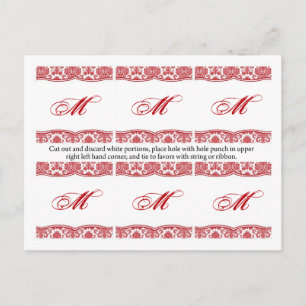 Carte Postale 6 Favoriser Tags Rouge Blanc Damas Lace Imprimer M