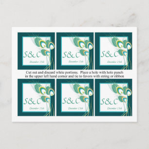 Carte Postale 6 Moderne Turquoise Peacock Wedding Favor Tags