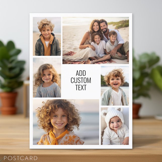 Carte Postale 6 photo collage - arrière - plan blanc - texte noi (Personalized Photo Postcard)