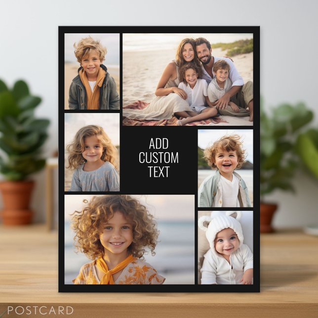 Carte Postale 6 photo collage - arrière - plan noir - texte blan (Photo Postcard - Customize with your pictures)