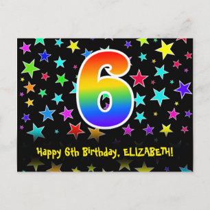 Carte Postale 6e Anniversaire : Motif Étoiles Amusantes, Arc-en-