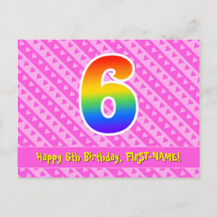 Carte Postale 6e anniversaire : Pink Stripes & Hearts, Rainbow 6