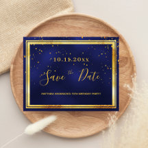 70e anniversaire bleu foncé or enregistrer la date
