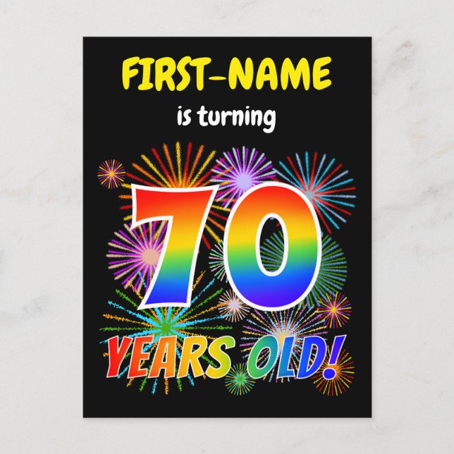 Carte Postale 70e anniversaire - Fun Fireworks, Rainbow Look "70 (Devant)