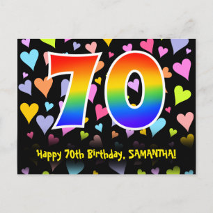 Carte Postale 70e Anniversaire : Motif coeurs amusants, Arc-en-c
