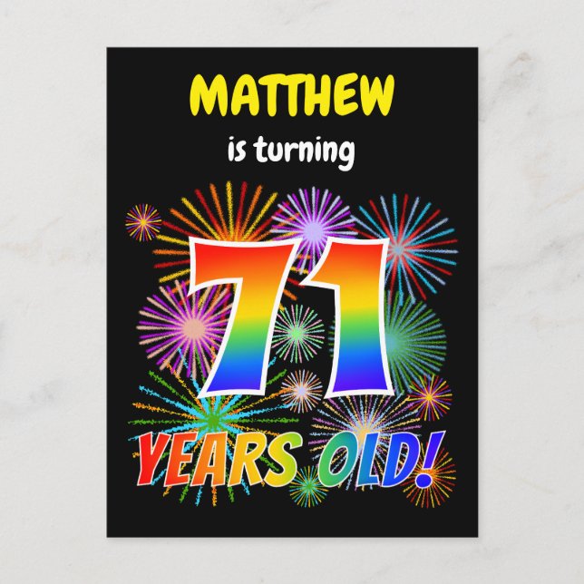 Carte Postale 71e anniversaire - Fun Fireworks, Rainbow Look "71 (Devant)