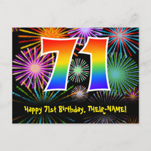 Carte Postale 71e anniversaire - Fun Motif Fireworks + Rainbow 7