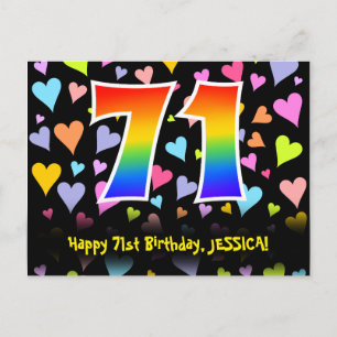 Carte Postale 71e Anniversaire : Motif coeurs amusants, Arc-en-c