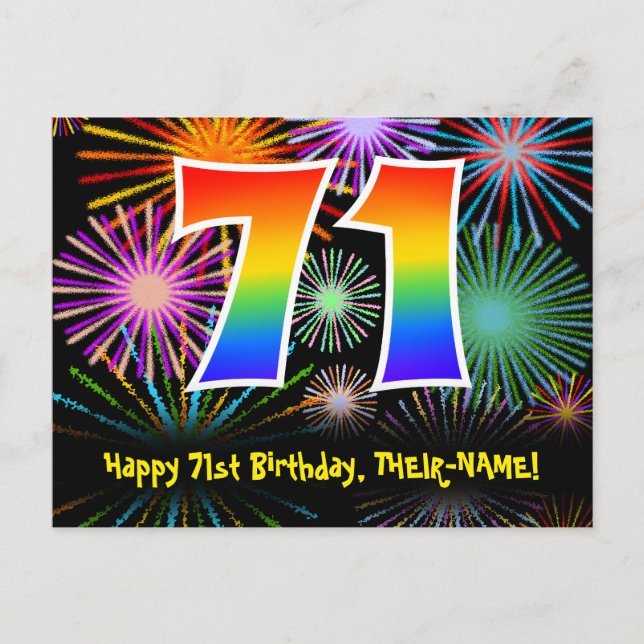 Carte Postale 71e Anniversaire – Motif de feux d'artifice amusan (Devant)