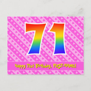Carte Postale 71e anniversaire : Pink Stripes & Hearts, Arc-en-c