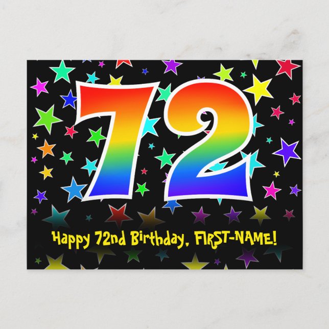Carte Postale 72e anniversaire : Fun Stars Motif, Rainbow 72, No (Devant)