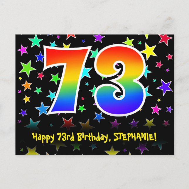 Carte Postale 73e anniversaire : Fun Stars Motif, Rainbow 73, No (Devant)