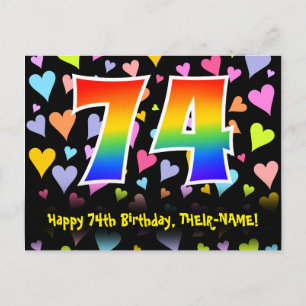 Carte Postale 74e Anniversaire : Motif Cœurs Amusants, Arc-en-ci