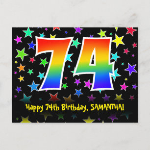 Carte Postale 74e Anniversaire : Motif Étoiles Amusantes, Arc-en
