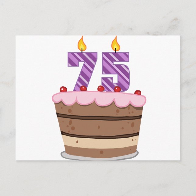 Carte Postale 75 ans sur le gâteau d'anniversaire (Devant)