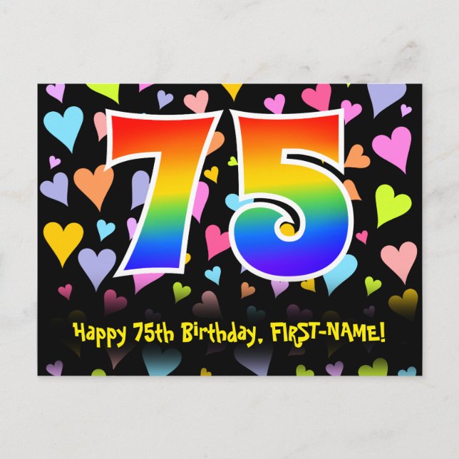 Carte Postale 75e anniversaire : Fun Hearts Motif, Rainbow 75 (Devant)
