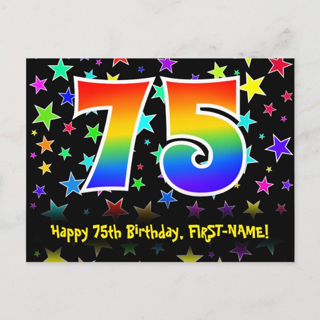 Carte Postale 75e Anniversaire : motif de stars amusantes, arc-e (Devant)