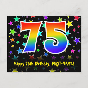 Carte Postale 75e Anniversaire : Motif Étoiles Amusantes, Arc-en