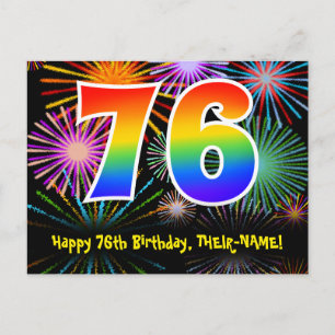 Carte Postale 76e anniversaire - Fun Motif Fireworks + Rainbow 7