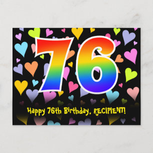 Carte Postale 76e Anniversaire : Motif Cœurs Amusants, Arc-en-ci