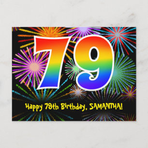 Carte Postale 79e Anniversaire – Motif de feux d'artifice amusan