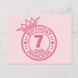 Carte Postale 7 ans - Anniversaire Princesse - rose