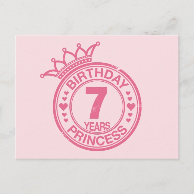 Carte Postale 7 ans - Anniversaire Princesse - rose (Devant)