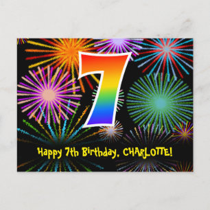 Carte Postale 7e anniversaire - Fun Motif Fireworks + Rainbow 7