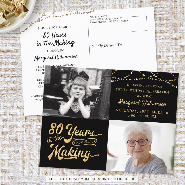 Carte Postale 80e anniversaire 2 Photos Années rétro dans la fab (Créateur téléchargé)