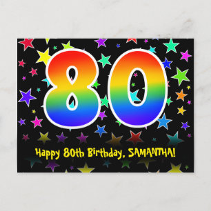 Carte Postale 80e Anniversaire : Motif Étoiles Amusantes, Arc-en