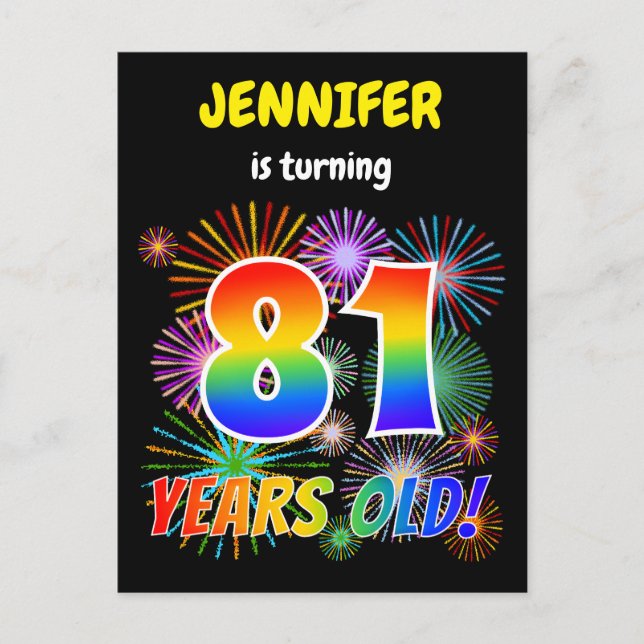 Carte Postale 81e anniversaire - Fun Fireworks, Rainbow Look "81 (Devant)